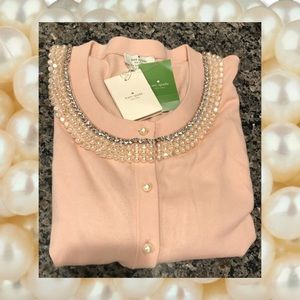 Kate Spade Pink Pearl and Jeweled Collar Cardigan